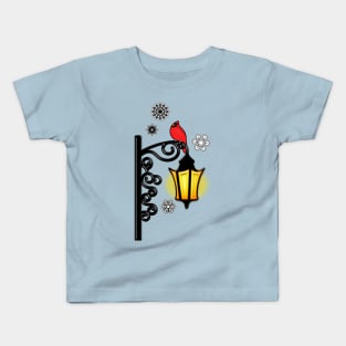 Winter Wonderland Cardinal on Lamp Post Kids T-Shirt